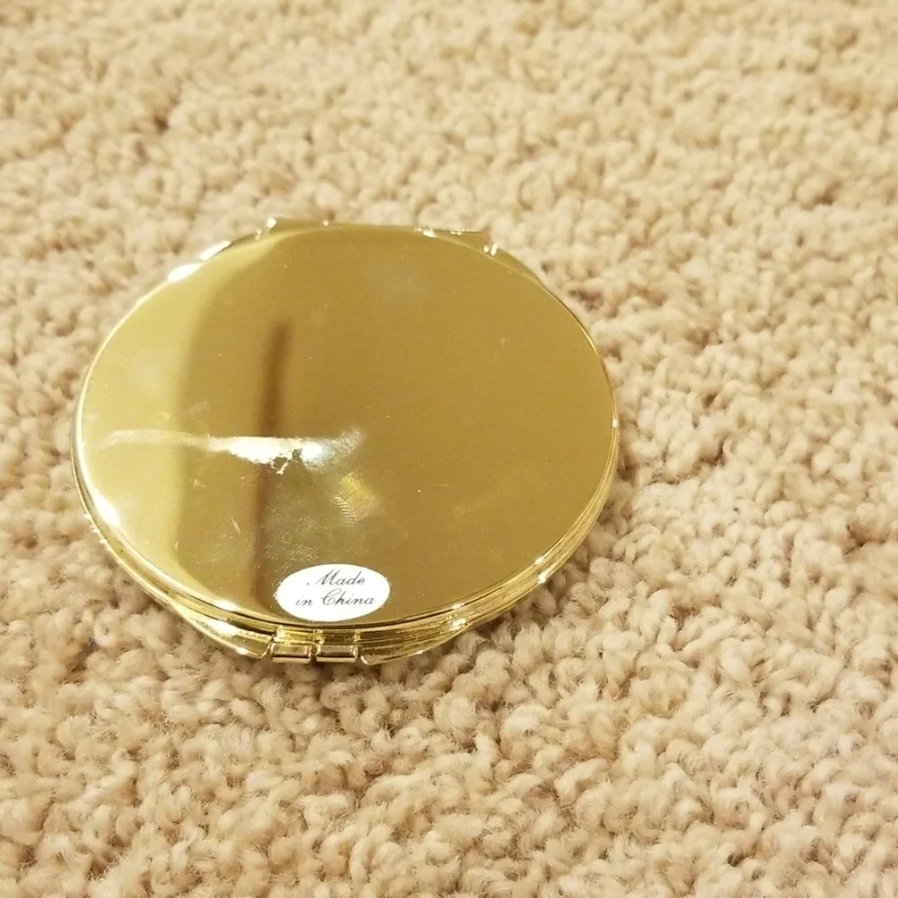 GOLD/BLACK Lipstick Holder/Round Compact Mirror